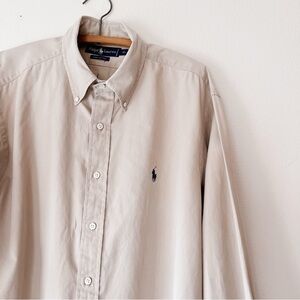Ralph Lauren vintage men’s long sleeve beige tan cotton solid shirt size XL